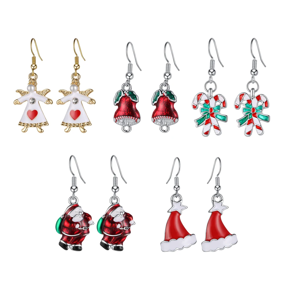 

Christmas Earrings 5 Pairs Creative Lightweight Anti Rust Safe Cute Design Fashionable Dangler Jewelry Women Gifts