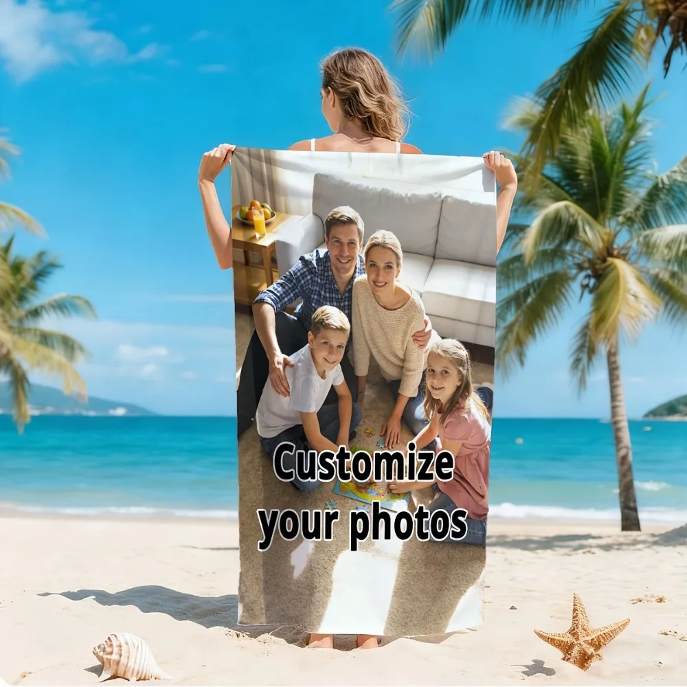 Custom Photo Beach Towel Soft Personalized Towel Anti-Sand For Family Friends Party Customized Towel Gift For Family Friends