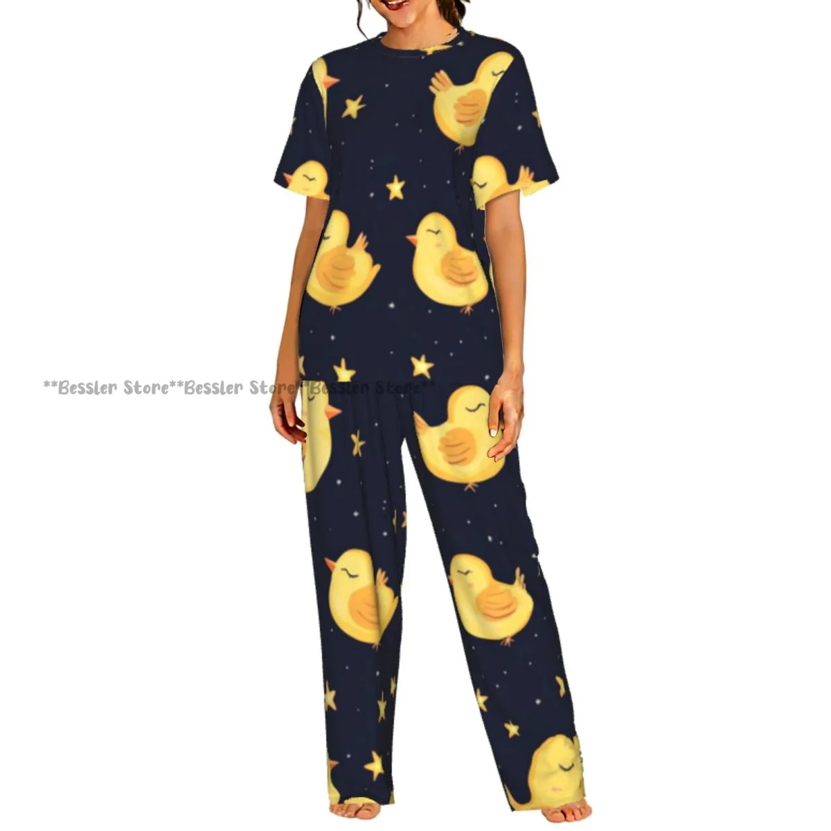 

Women's Comfort Pajamas Women's Night Sky Chick Pattern Short Sleeve Set Sleepwear
