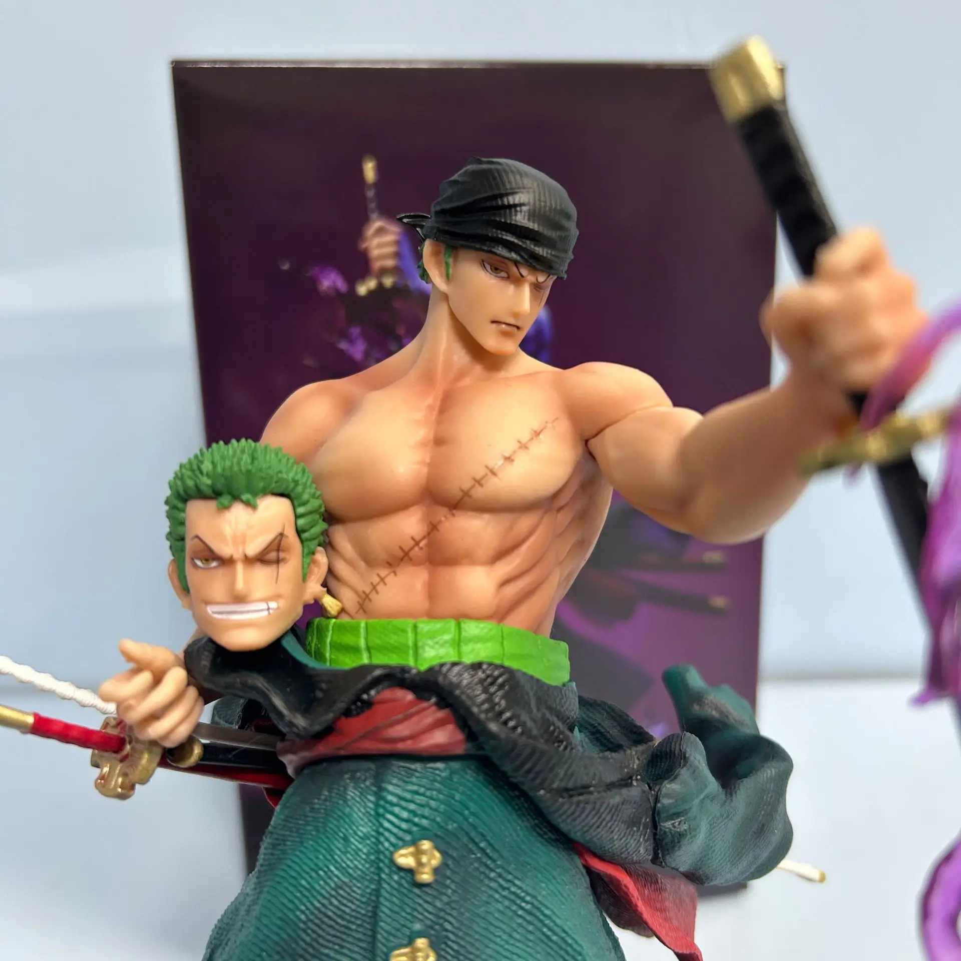 New 23cm One Piece Figure Roronoa Zoro Anime Figure Gk Zoro Statue Figurine  Model Pvc Two Head Dolls Collection Decoration Gift