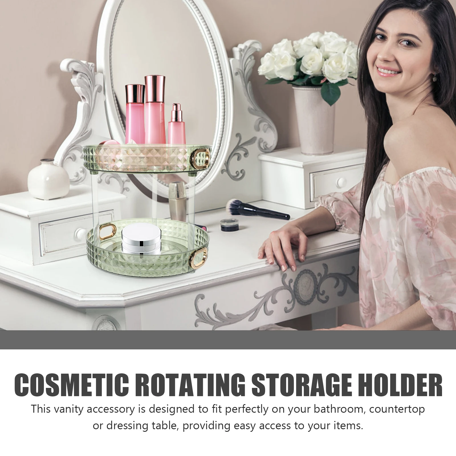 

Double Layer Cosmetics Organizer Rotating Makeup Storage Rack Vanity Holder Bathroom Desktop Organizer For Skin Care