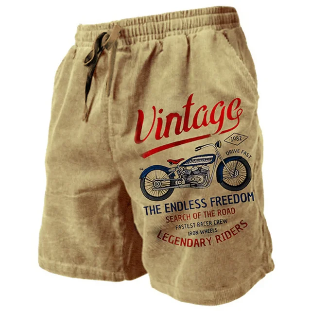 Vintage Motorcycle Pattern Beach Short For Men Fashion Casual Summer 3D Printed Swim Trunks Loose Trend Streetwear Short Pants