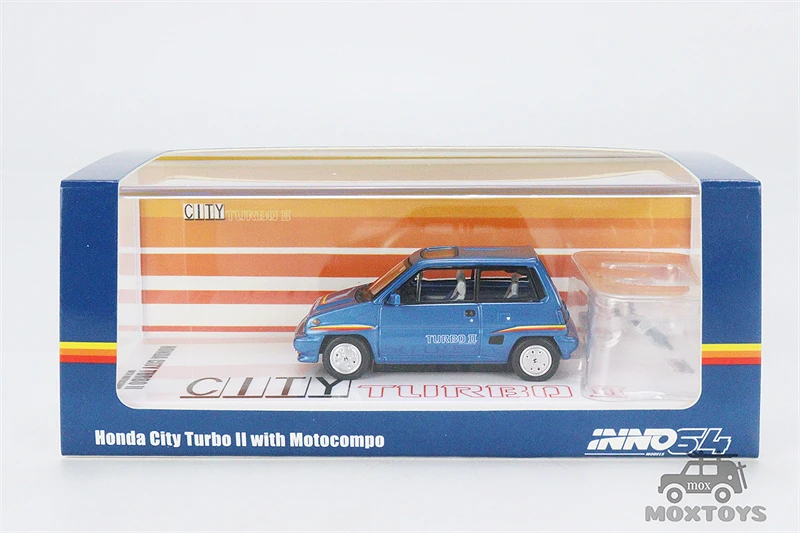 INNO 1:64 CITY TURBO II blue With White MOTOCOMPO  Diecast Model Car