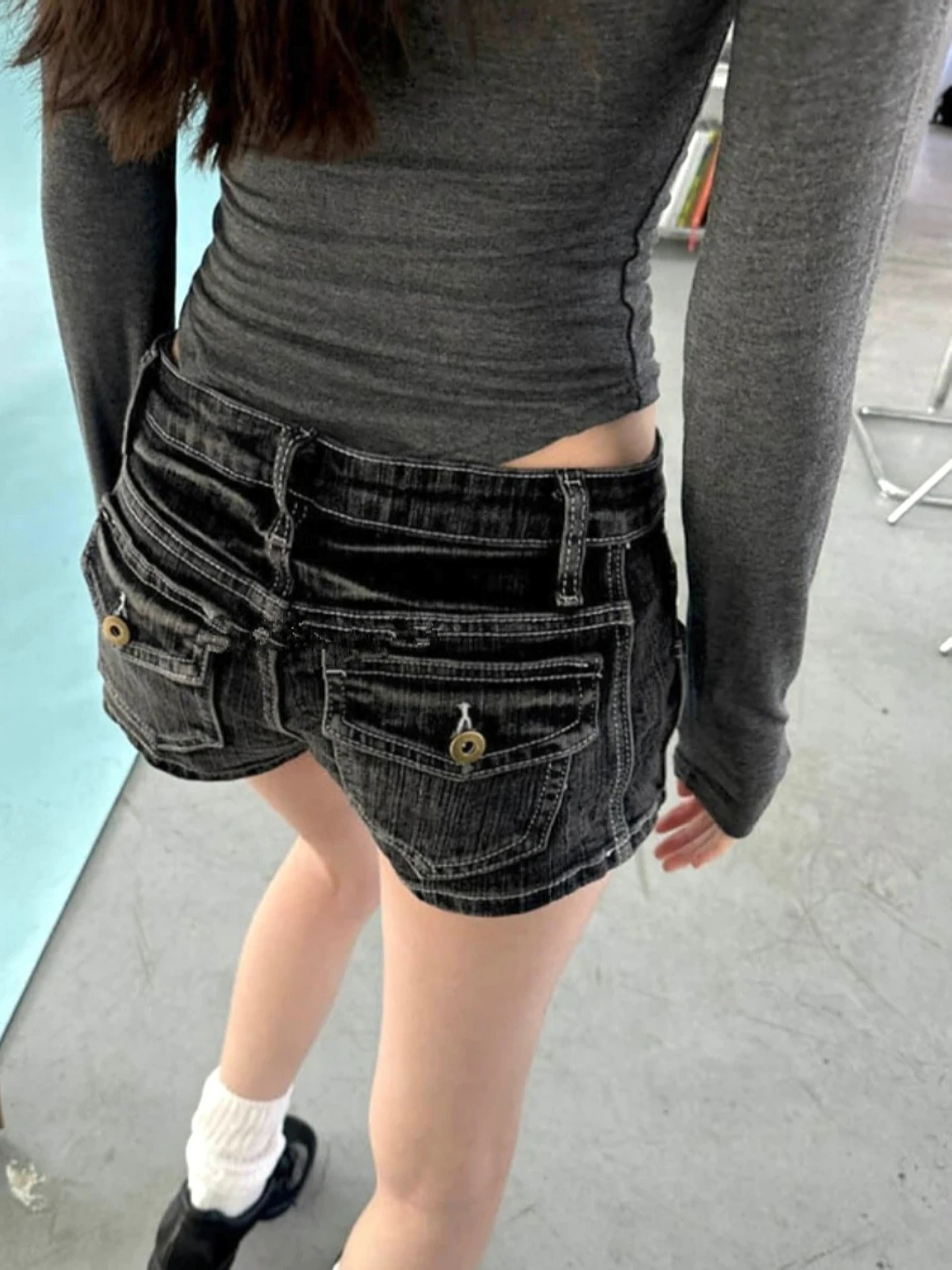 

Low Waist Denim Shorts Women's Retro Washed American Vibe Super Short Hot Pants Summer Street Style Slim Fit Bum Bagging