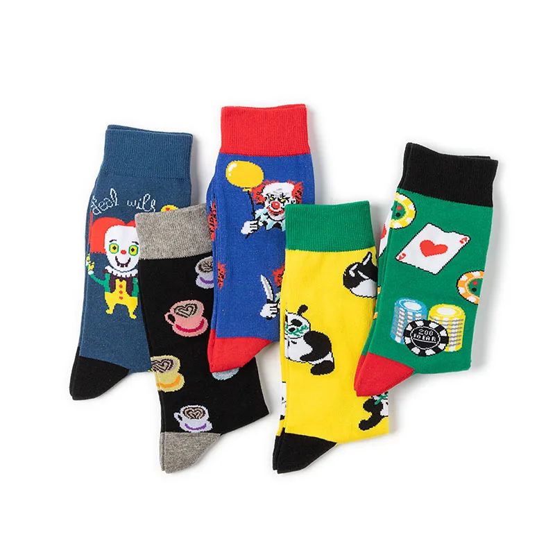 Happy Funny Cotton Men Socks Fashion Cartoon UFO Joker Poker Coffee Harajuku Kawaii Casual Socks Gifts for Women