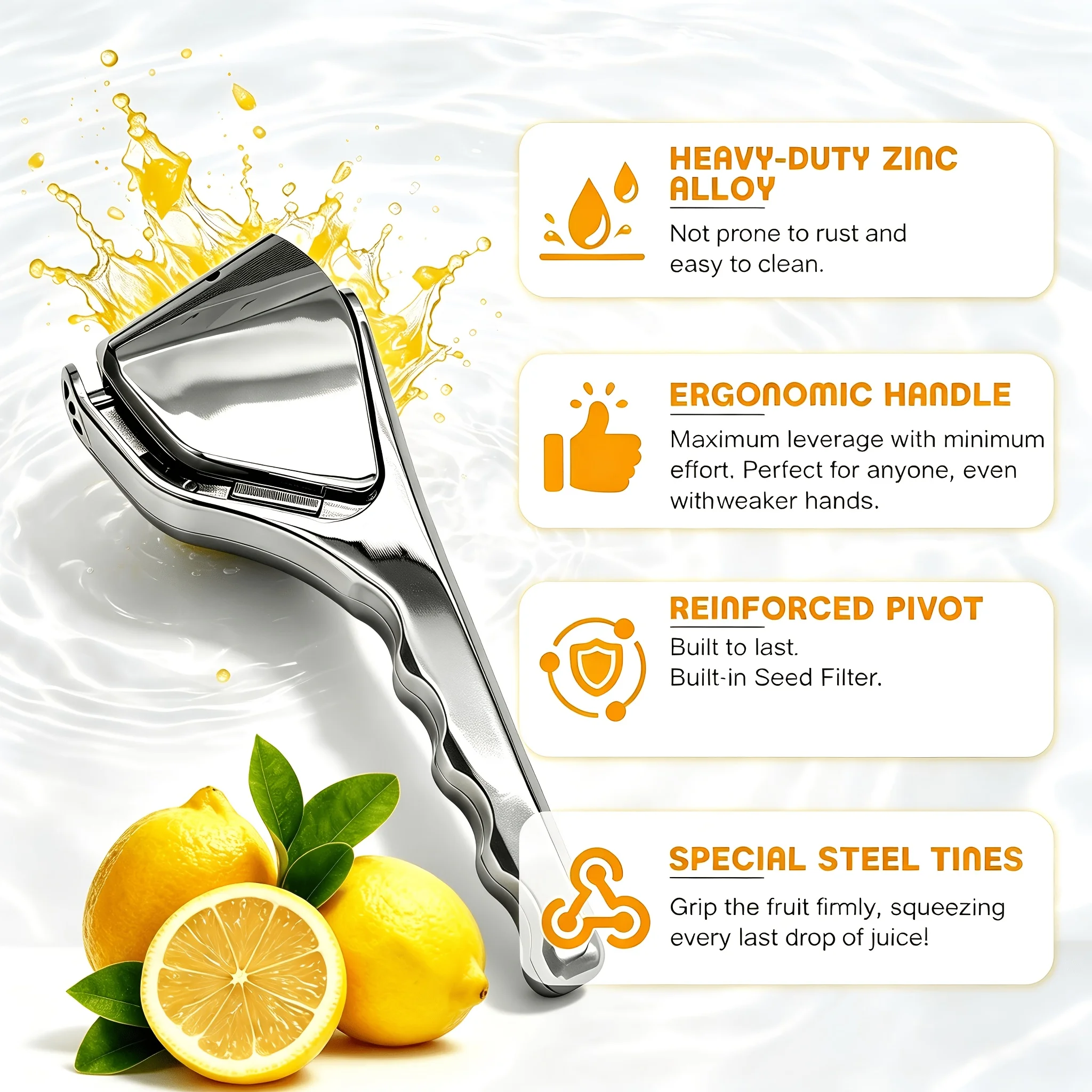 1PC Stainless Steel Lemon Squeezer Heavy‑Duty Hand Press Citrus Juicer Max Juice Extraction Easy Clean for Lemon Lime Home view 5
