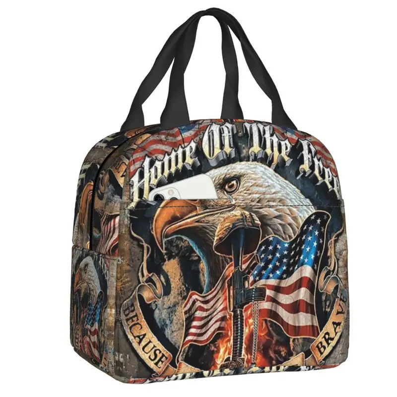 American Flag And Bald Eagle Insulated Lunch Bags for USA Patriotic Portable Cooler Thermal Food Lunch Box Kids School Children