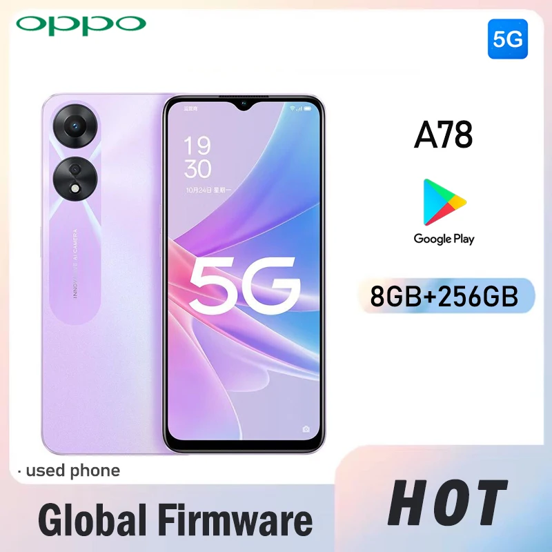 OPPO A78 5G SmartPhone Global firmware  Android 12 RAM 8GB ROM 256GB 50MP MTK Dimensity 700 5000mAh good condition used phone