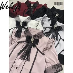 Rojita Jirai Kei Lace Collar Shirt Japanese Lolita Sweet Short Sleeve Blouses for Women Fashion 2024 Blusas Femininas Elegantes