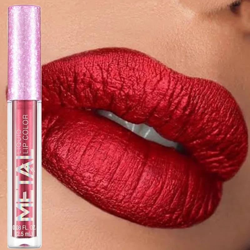 Metallic Lip Gloss 12 Colors Glitter Matte Liquid Lipstick Waterproof Shiny Shimmer Lip Tint Lasting Party Festival Lips Makeup