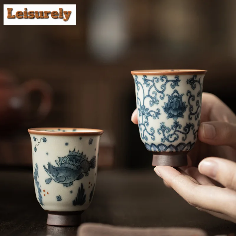 

Antique Ru Kiln Teacup Boutique Tea Bowl Water Jug Tea-tasting Smelling Cup Jianzhan Master Cups Household Tea Item Gift Box Set