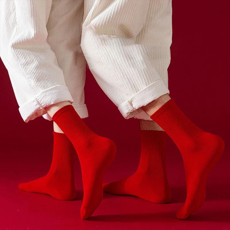 1 Pair Unisex Red Holiday Socks Fashionable Chinese New Year Wedding Soft Comfortable Couples All Seasons Casual Stockings