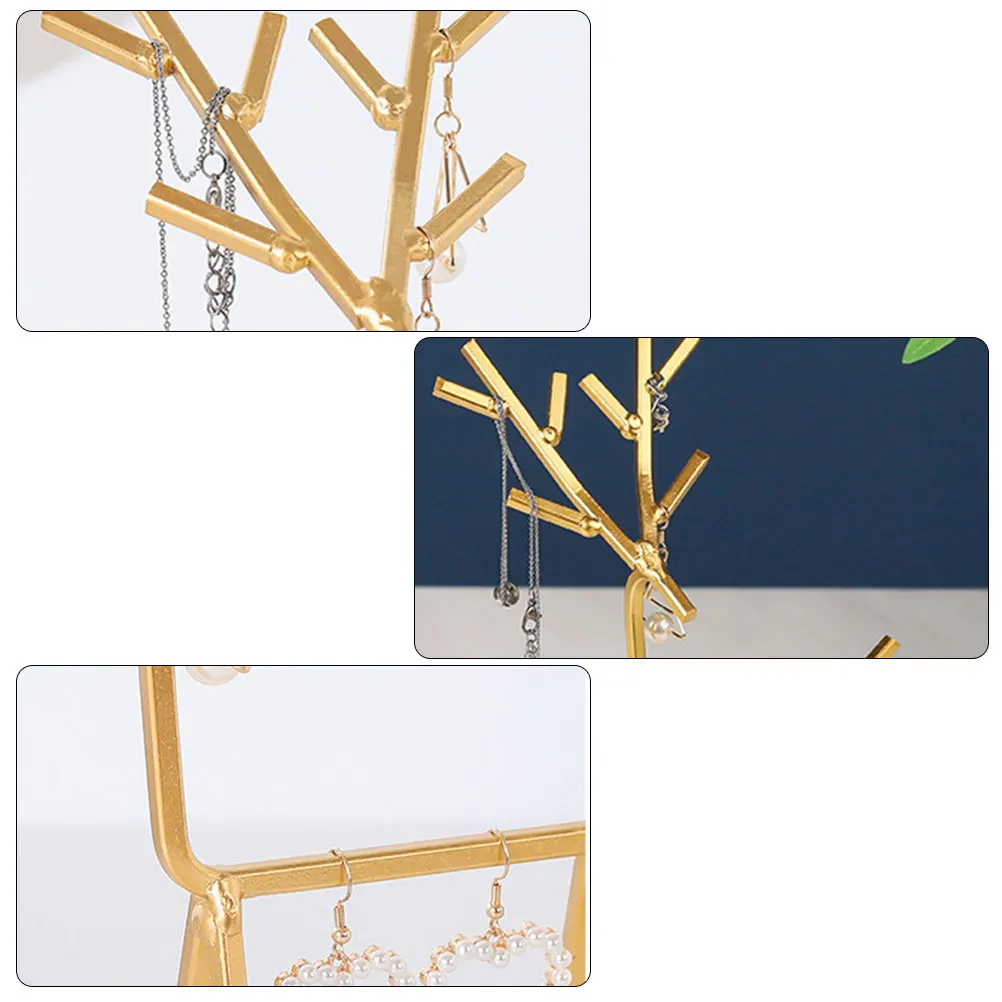 

Creative Home Furnishings Jewelry Storage Earrings Organizer Box Necklace Holder Golden Metal Stand