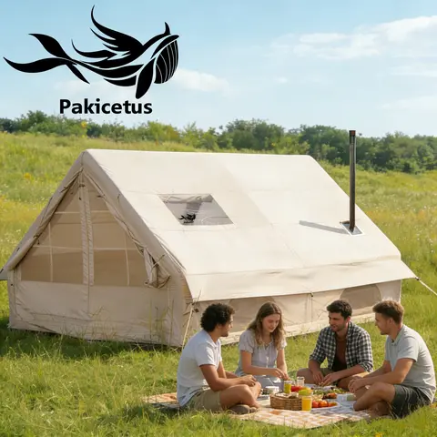 PAKICETUS 12㎡ Large‑Space Inflatable Camping Tent for 4‑8 Adults, 4‑Season Polyester Fabric Shelter, with Manual Hand Pump, for Family Camping, Hiking, Backyard & Outdoor Glamping Trips