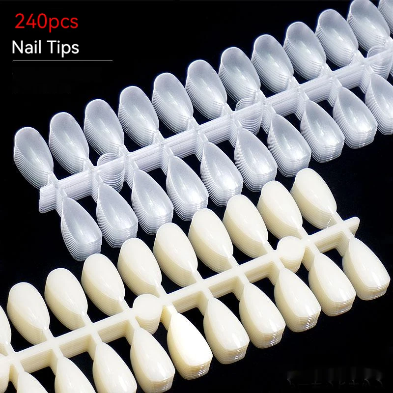 200/240pcs False Nail Tips Multiple Shaped Fake Nail Art Tips UV Gel Polish Fake Finger Display Stick Gel Salon Manicure Tools