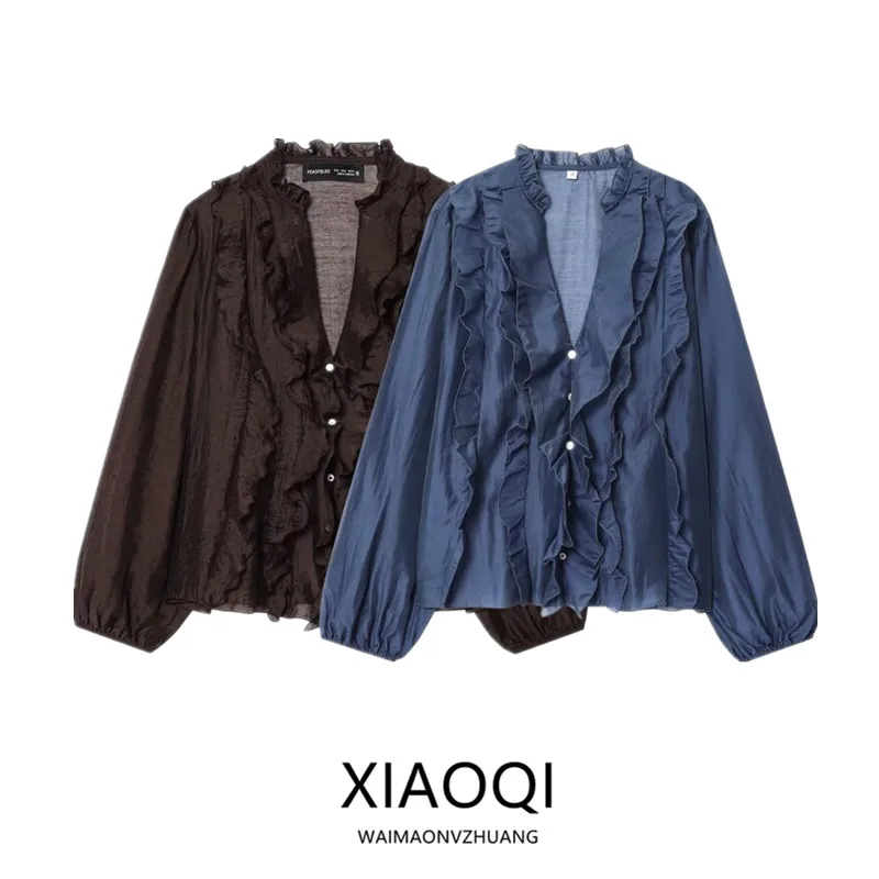 

Autumn 2025 Women's Loose Layered Decorative irt Versatile Faion Design Casual Long Sve European Sle Premium Quali