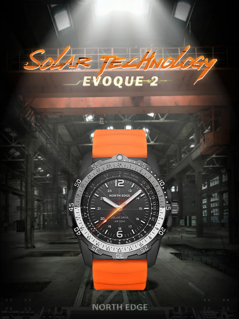 North Edge EVOQUE2 Outdoor Electronic Watch - Solar Waterproof Luminous Speed Dial for Active Lifestyle