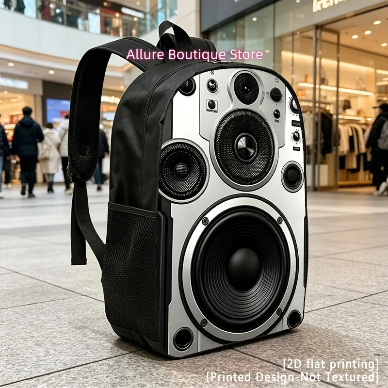 Printed Design – Not Textured 2D Flat Printing High-end Multimedia Speaker, Casual Backpack, Travel Laptop Backpack