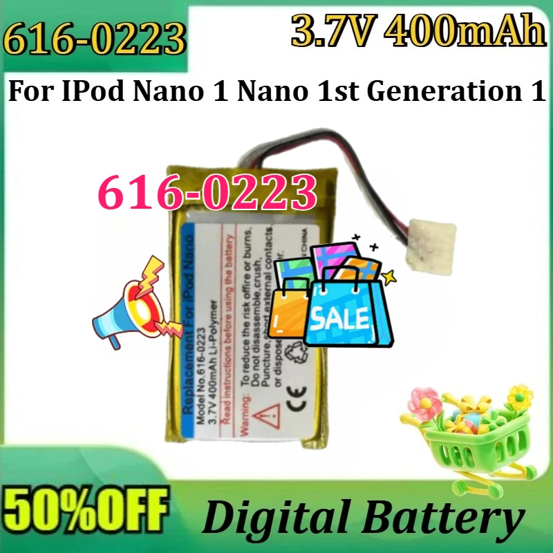 

New 400mAh 3.7V 616-0223 616-0224 Battery for IPod Nano 1 Nano 1st Generation 1 Gen Nano1 A1137 4gb 2gb 1gb Battery