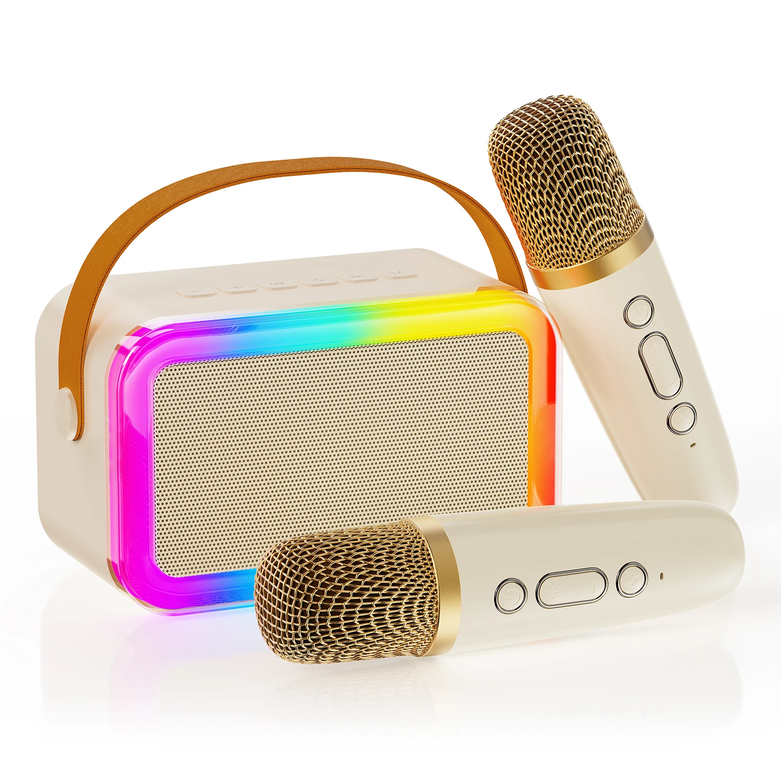 

Портативная Bluetooth-колонка, мини-караоке-машина с двумя беспроводными микрофонами и светодиодной подсветкой для домашних вечеринок, сбора, Рождества, дня рождения