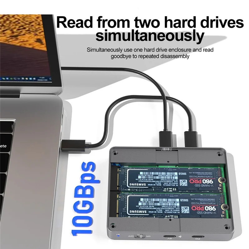 TTKK-M. 2 Nvme SSD 인클로저 듀얼 베이 10Gbps USB C 3.2 GEN2 외장 하드 디스크 케이스 PCIE NVME 프로토콜 M.2 2280/60/42/30