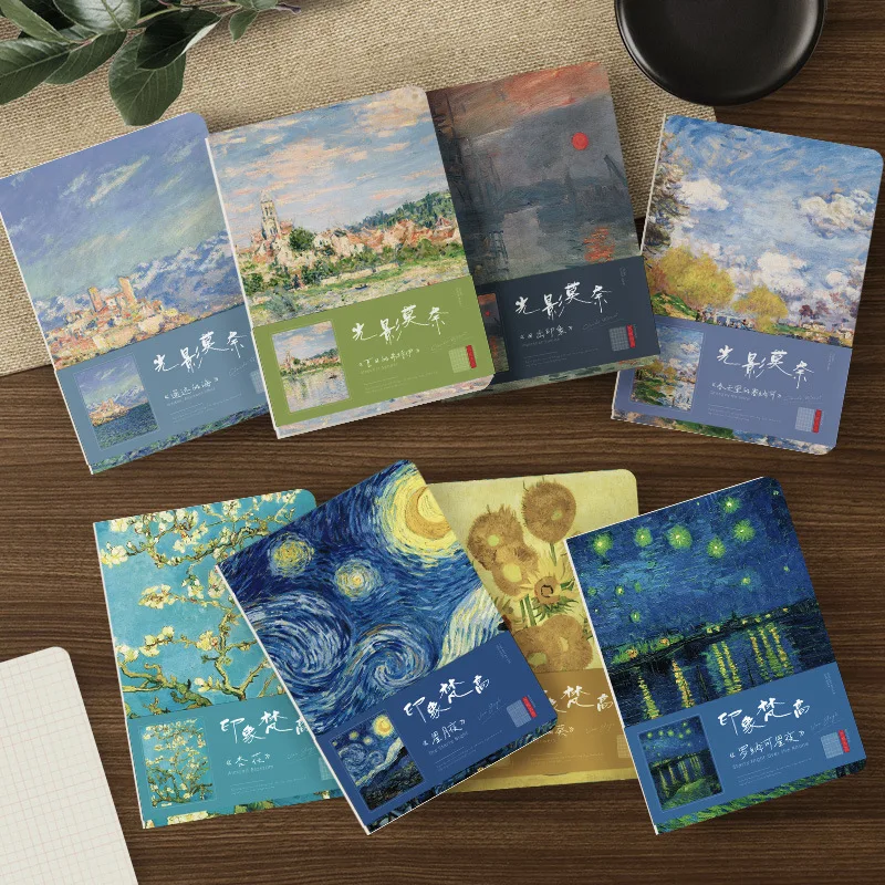 A5 Notebook Monet & Van Gogh Famous Painting Series Cover,80sheets/Book Writing Diary Recording Life Office Study Note Supplies