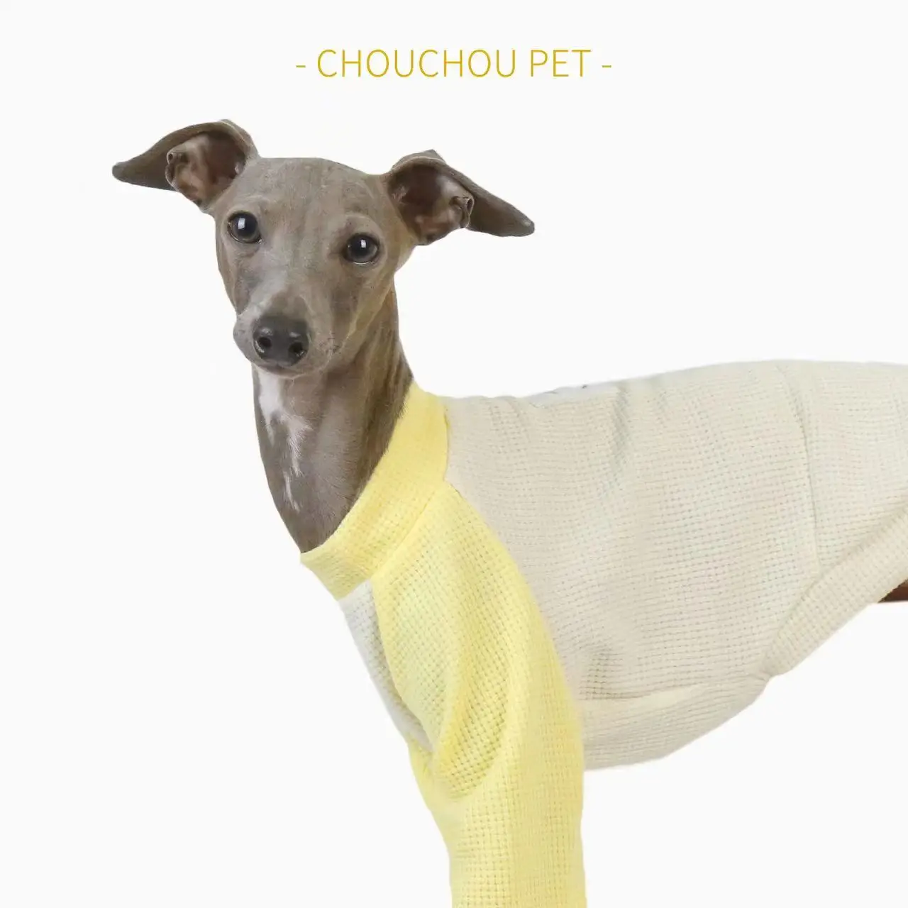 Summer thin pet clothes, yellow patchwork soft Italian greyhound coat, Whippet clothes