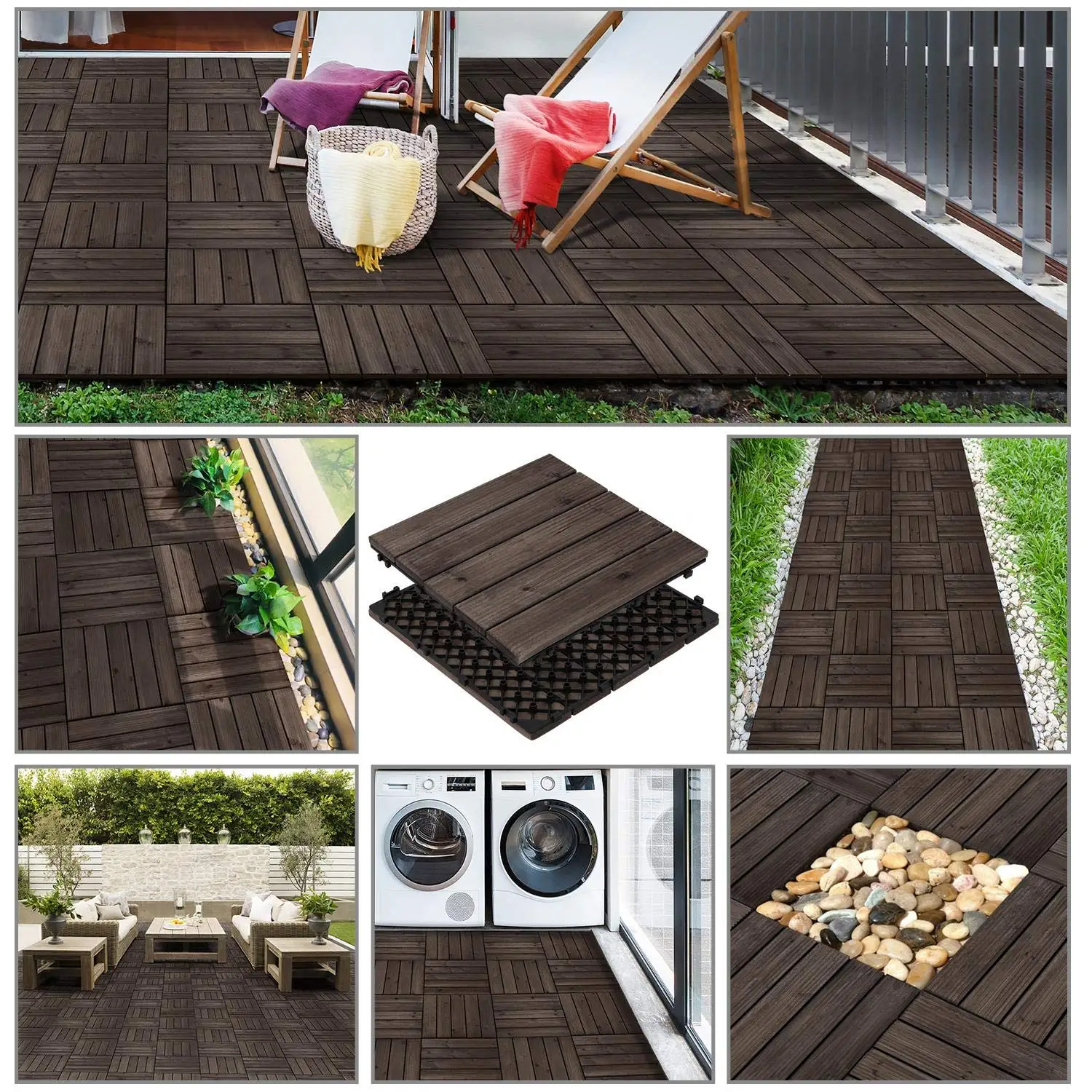 44PCS Interlocking Deck Tiles Outdoor Patio Floor,Black, Customized