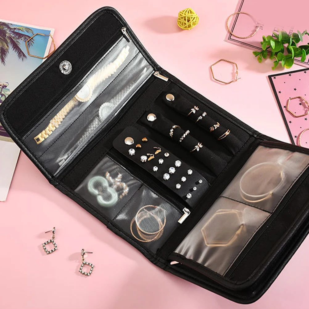 

Foldable Jewelry Bag Travel ganizer Small Ring Holder Pockets Storage Pouch PU PVC Soft Portable