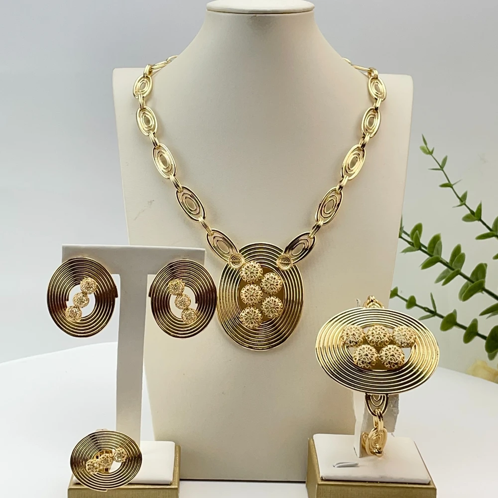 EMMA Hot Sale Fashion Woman Jewelry Set 2026 New Design Gold-color Austria African Necklace Bracelet Ring Earrings Set FHK29258