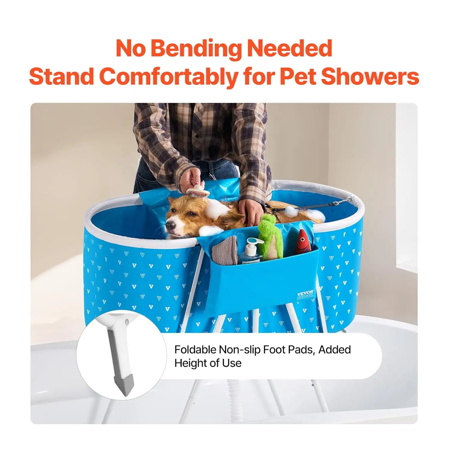 Foldable Portable Pet Bathtub for Dogs & Cats, Elevated Shower Station with Quick Drainage, Indoor Outdoor Use