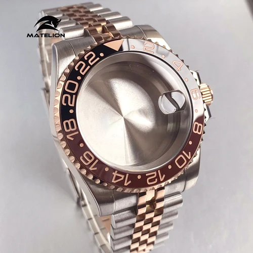 Imagen 2 del producto Caja de buceo de 200M, oro rosa, 40mm, compatible con NH35 NH36 NH34 GMT ETA 2824 PT5000, pulsera de Jubileo, hebilla deslizante de cristal de zafiro