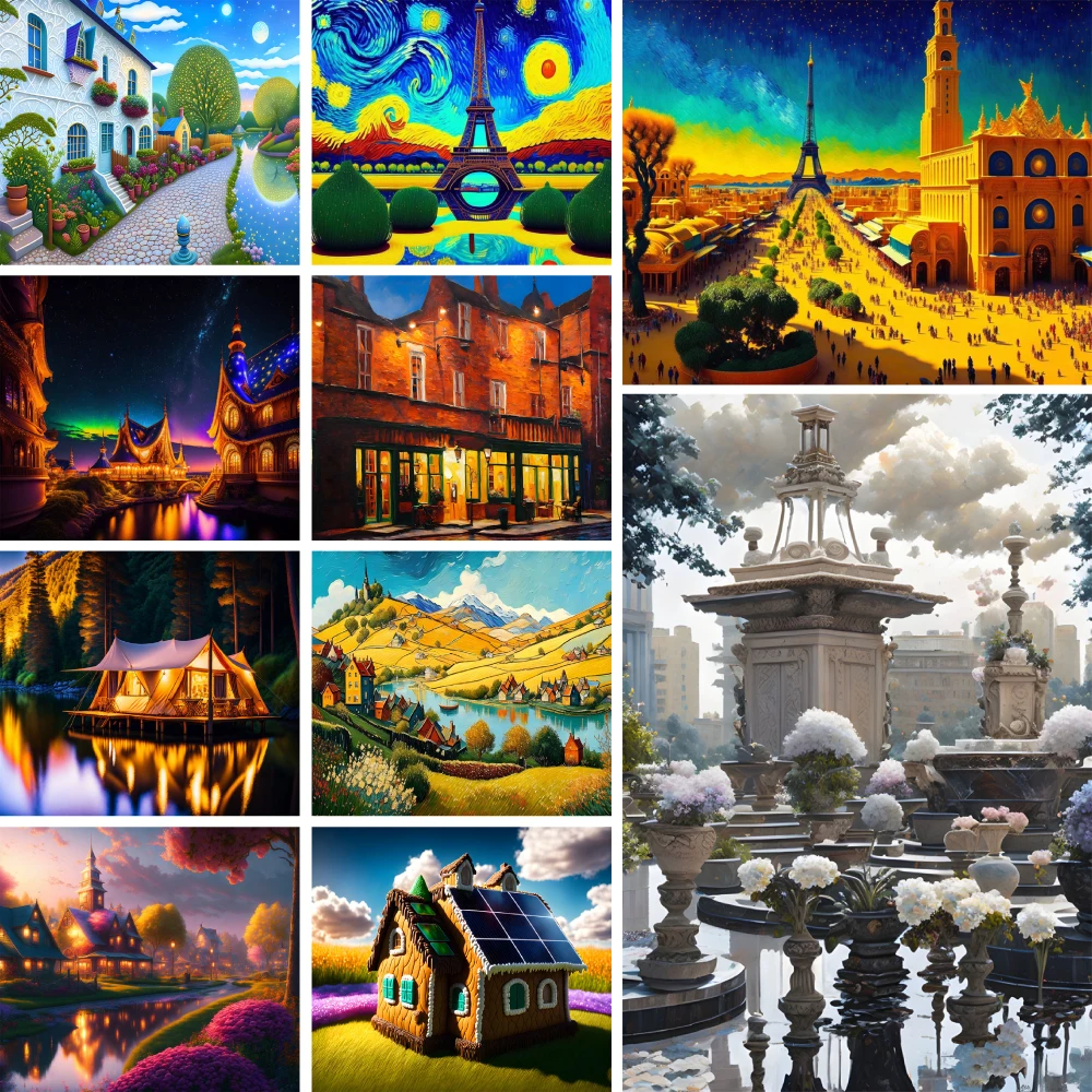 Fantasy Landscape Villa Coloring By Numbers Painting Kit Oil Paints 40*50 Canvas Painting Decorative Paintings Crafts For Adults