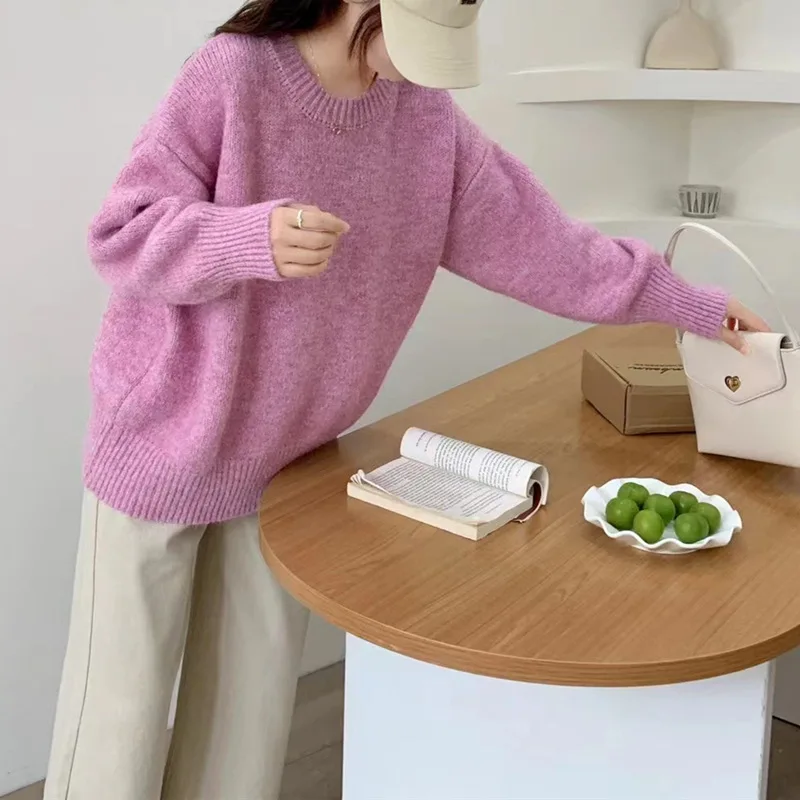 

Осенне-зимняя модная новая женская элегантная вязаная толстовка с круглым вырезом, утепленная теплая шерстяная толстовка с длинными рукавами, джемпер