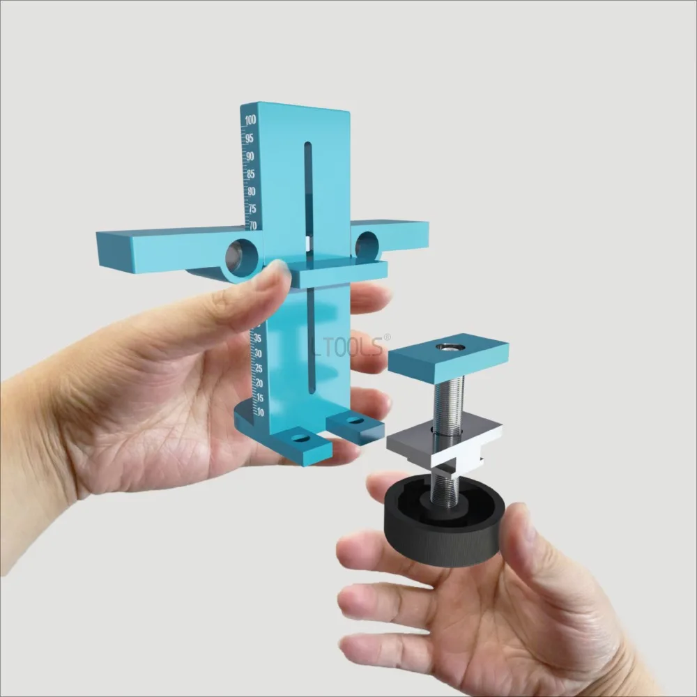 Dispositivo de instalação 3 em 1, abridor de porta de armário de liga de alumínio, localizador de buraco pré-perfurado, ferramenta de instalação de hardware com escala