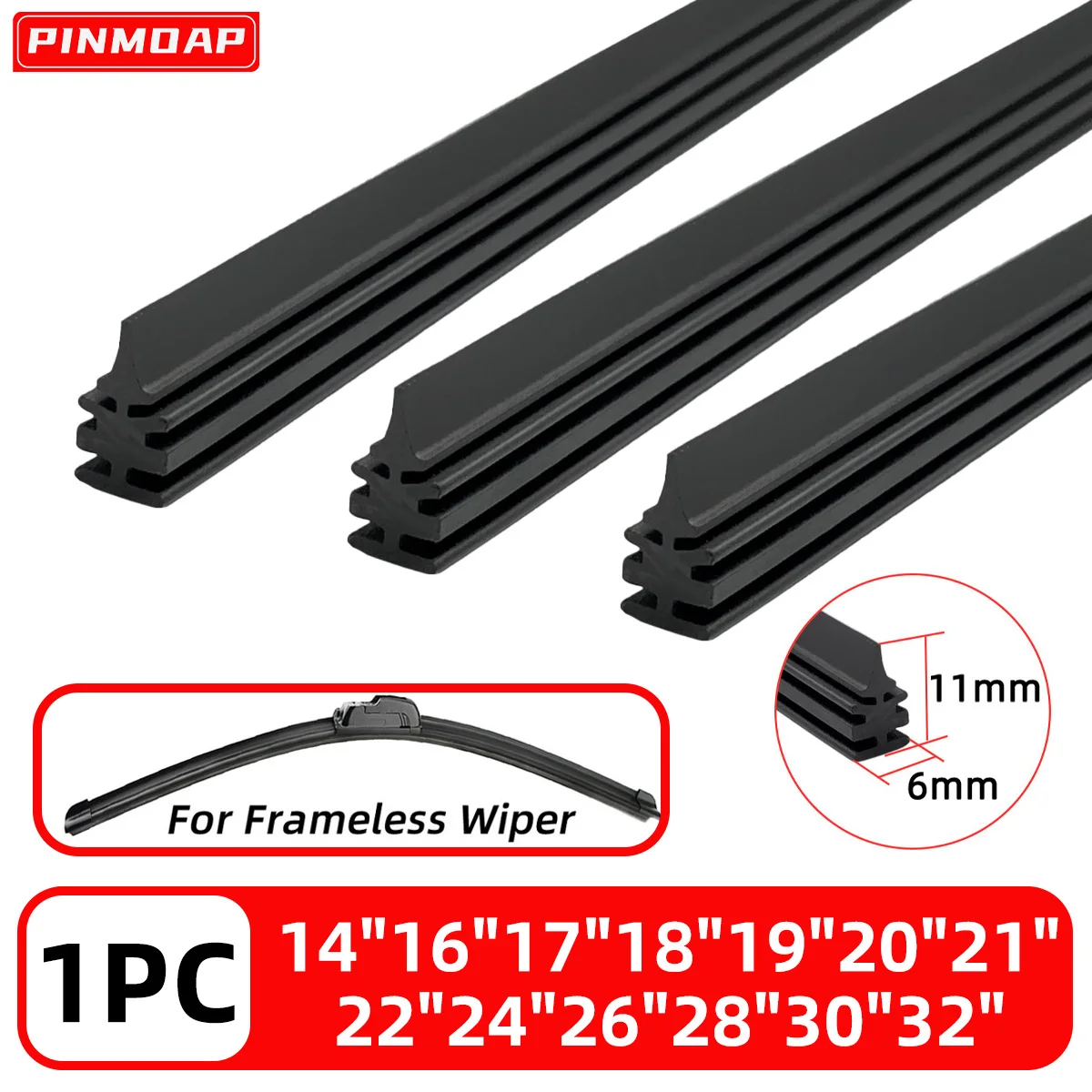 PINMOAP Wischerblatt-Ersatzstreifen 6mm Naturkautschukstreifen Auto-Wischerblatt-Ersatzstreifen 14"16"17"18"19"20"21"22"24"26"28"30"32"