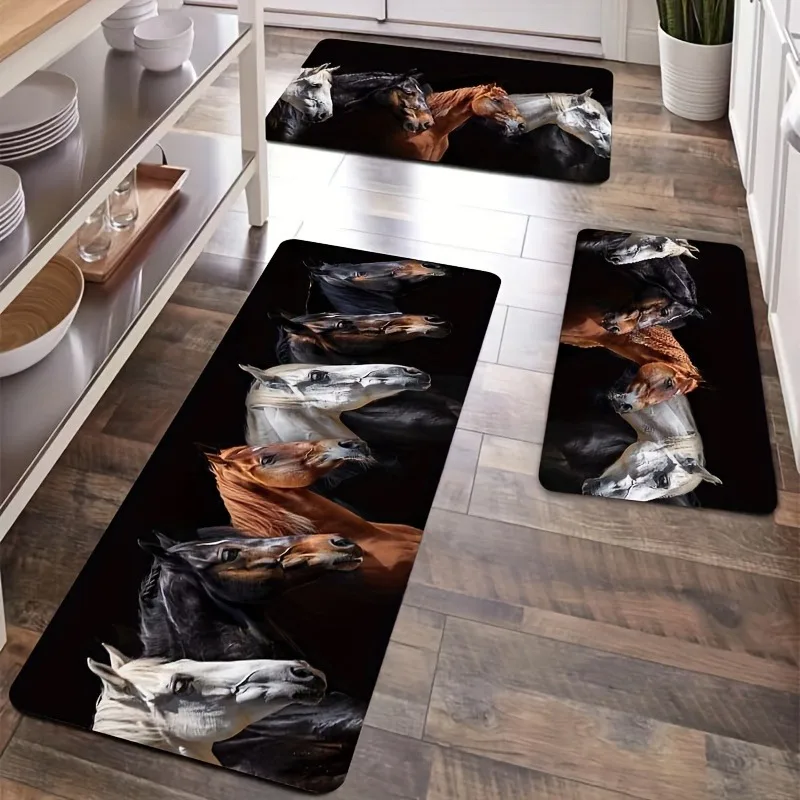 

1PC Horse Kitchen Rugs Non-Slip Home Door Mats Pop design Bathroom Rugs Bath Mat Carpet for Home Sink Laundry Decor