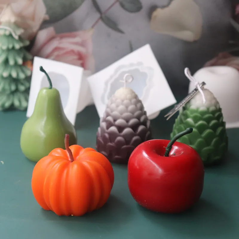 Pumpkin Apple Pine Cone Christmas Candle Shape Silicone DIY Candle Making for Soaps Aromatherapy Silicone Molds for Crafts 3d