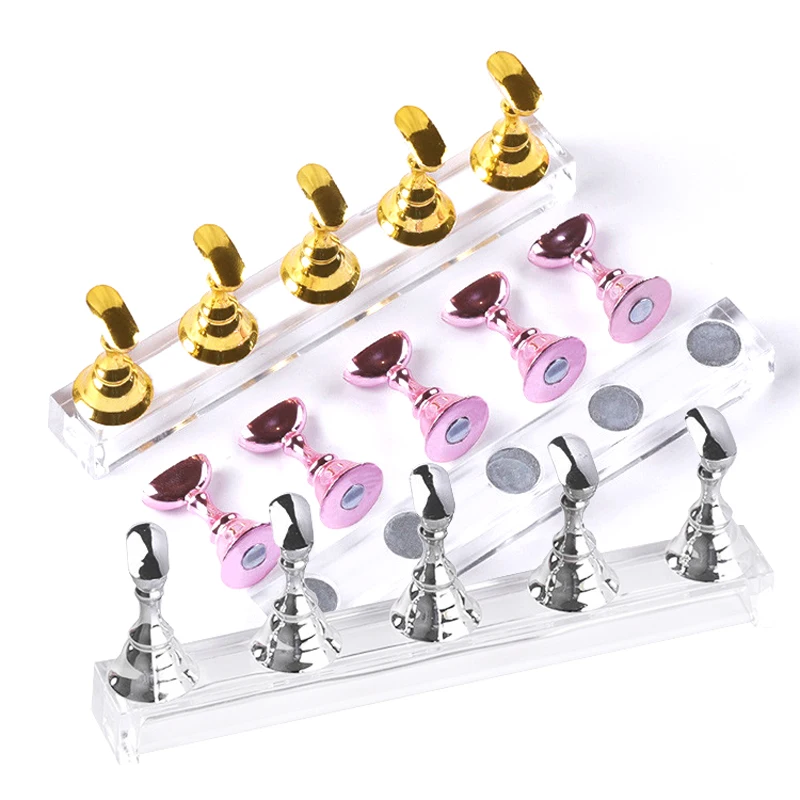 5pcs/Pack Chess Magnetic Nail Holder Practice Display Stand Gold Silver Rose-Golden Showing Shelf Gel Polish Display Stand Tools