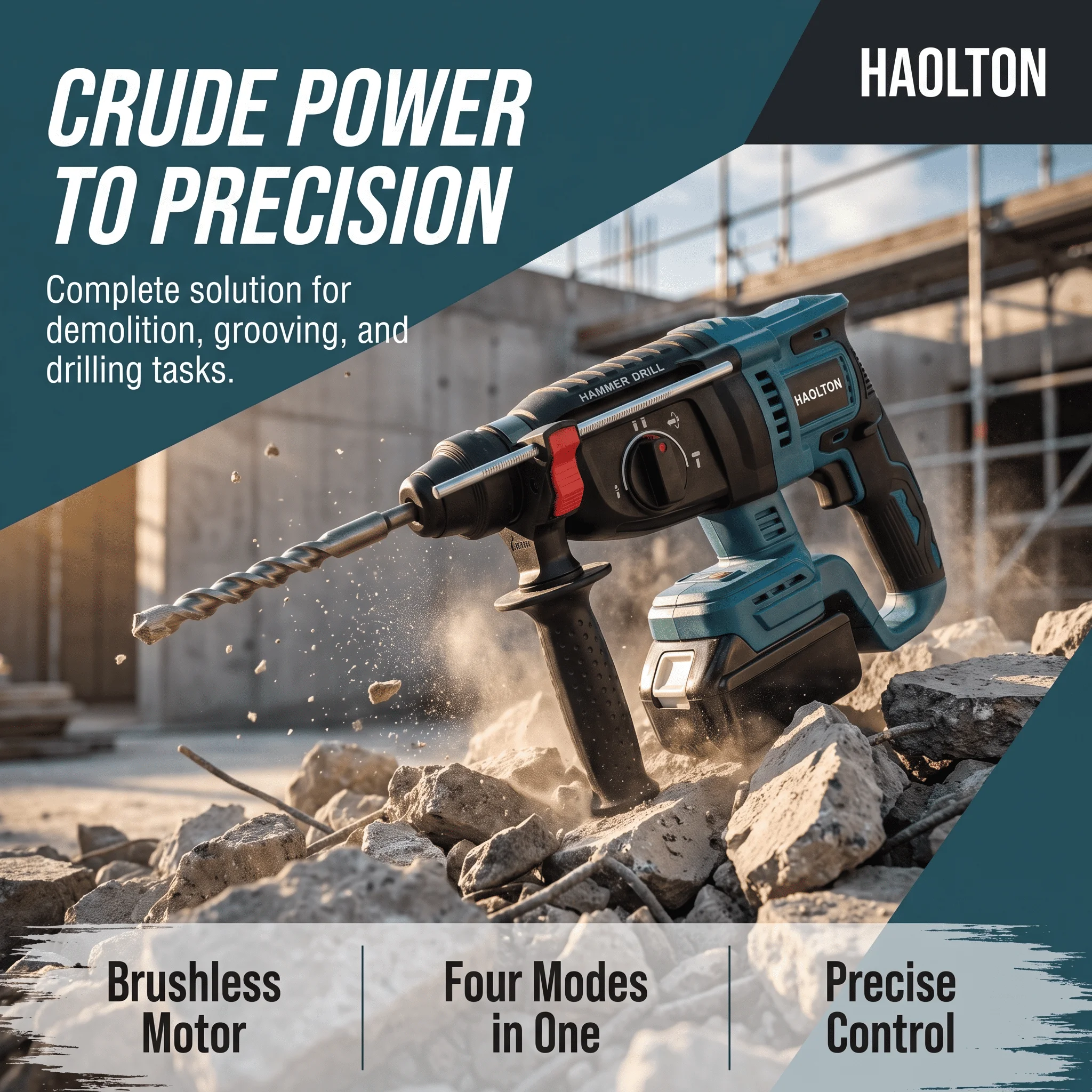 HAOLTON 26mm Cordless Brushless Rotary Hammer Drill, 4-Speed Variable, SDS Plus, Fit Makita 20V Battery, Heavy Duty, Bare Tool