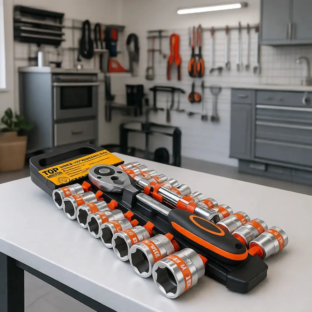 

20pc Half Drive Metric Socket Set Reversible Ratchet 8to32mm Shallow 6Point Extension Bar CR-V Steel