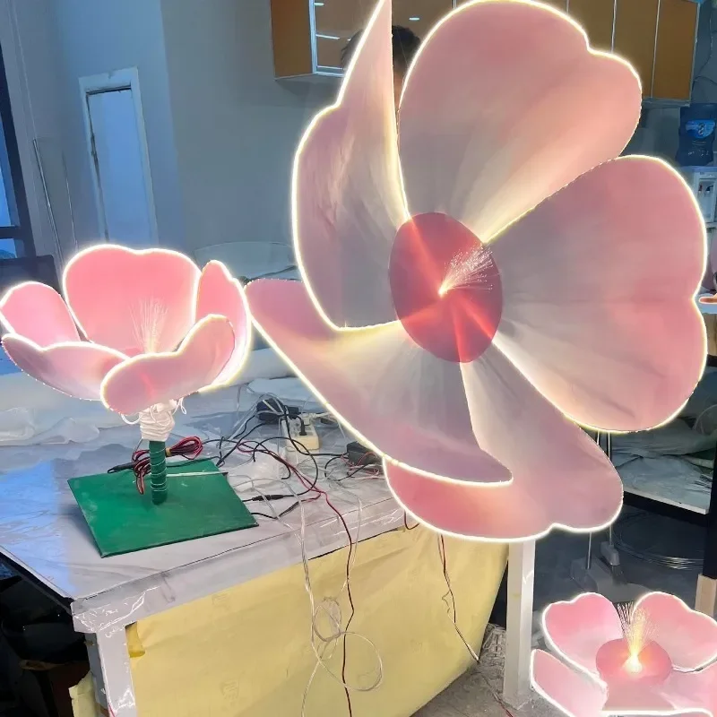 Large Artificial Peach Blossom Tree With LED Lights Waterproof Outdoor Garden Decoration Simulated Cherry Blossom Lamp For