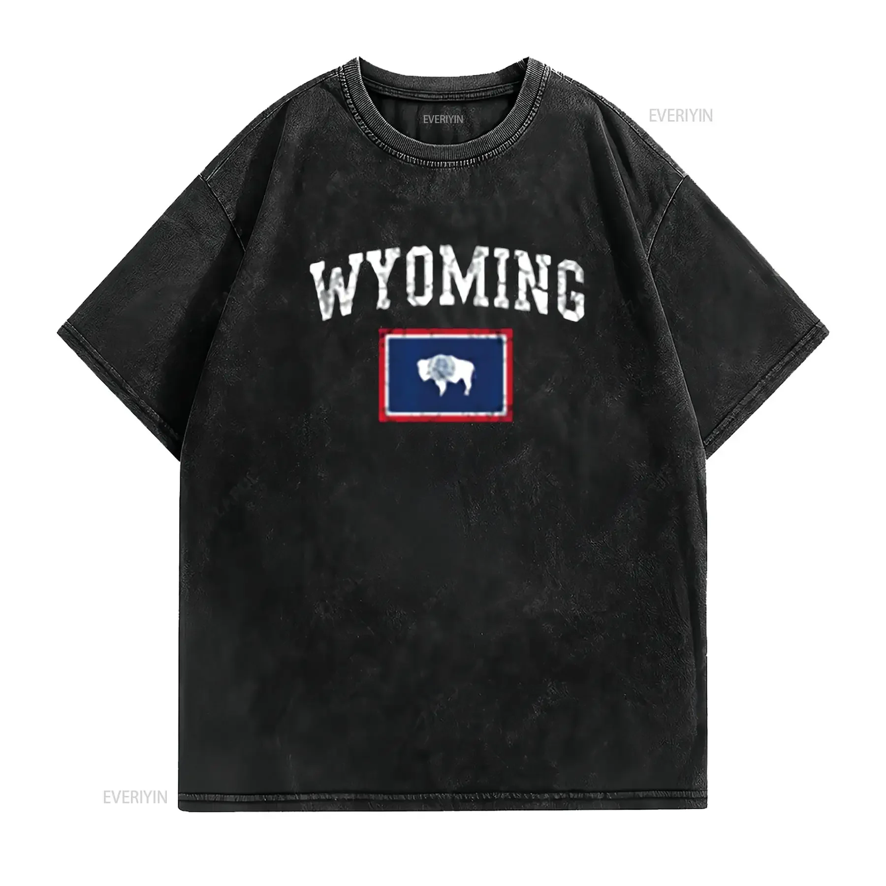 Wyoming العلم خمر تتلاشى شخصية المرأة تي شيرت الصيف بلايز ل خمر غسلها عادية للجنسين لارتداء اليومي