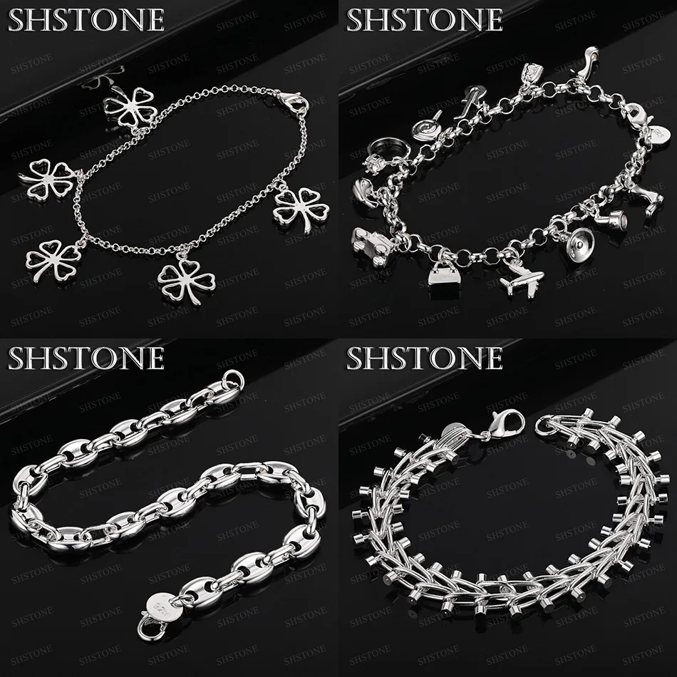 

Fine 925 Sterling Silver Shoe Bag Four-Leaf Clover Pig Nose Double Row Bead Chain Bracelets Birthday Party Jewelry Accessories