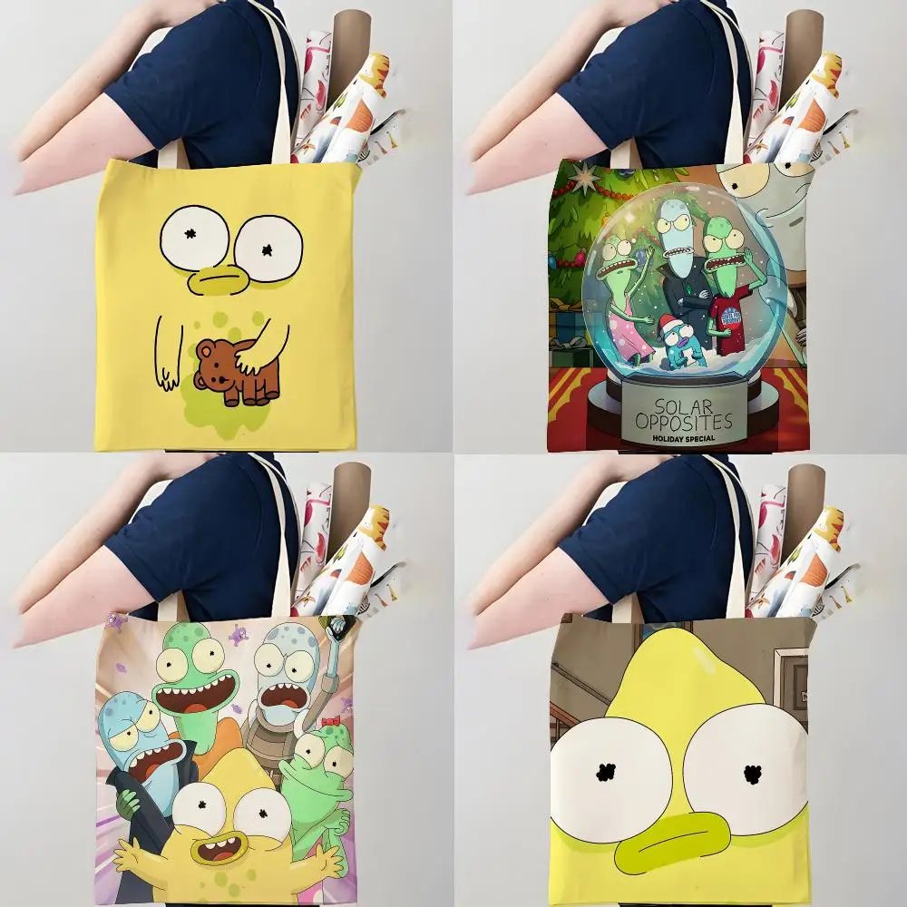 S-Solar O-Opposites Storage Bags Canvas Double-Sided Print Tote Bag Large Capacity Shoulder Fashion Shopping Handbag