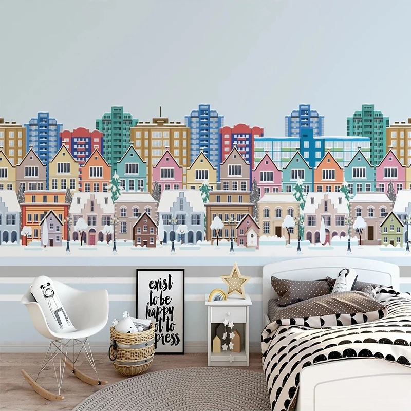 Custom 3D Mural Cartoon City Buildings Wallpaper For Kids Room Sofa Background Wall Paper Home Decor 3D Papel De Parede Infantil