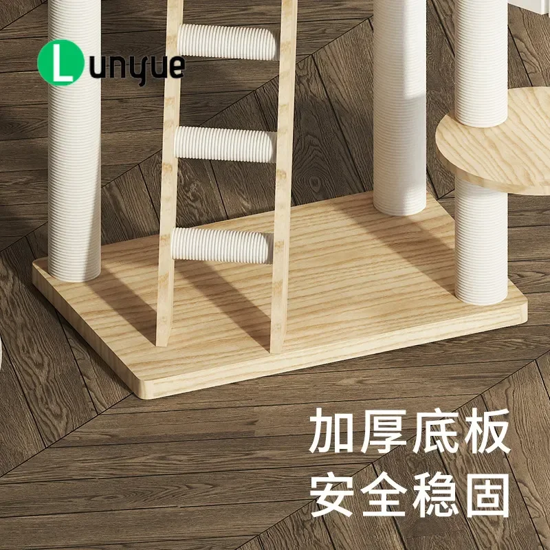 Solid Wood Cat Tree Climbing Frame with Integrated Nest High Rise Space Saving Jumping Platform for Indoor Cats Furniture