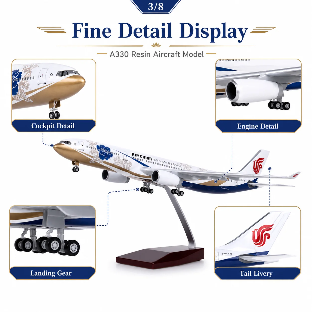 47 cm A330 Zichen Aviation 1:135 Scale Die-Cast Resin and Plastic Aircraft Model with Lights and Tail Wheel Collector's-Grade Gi
