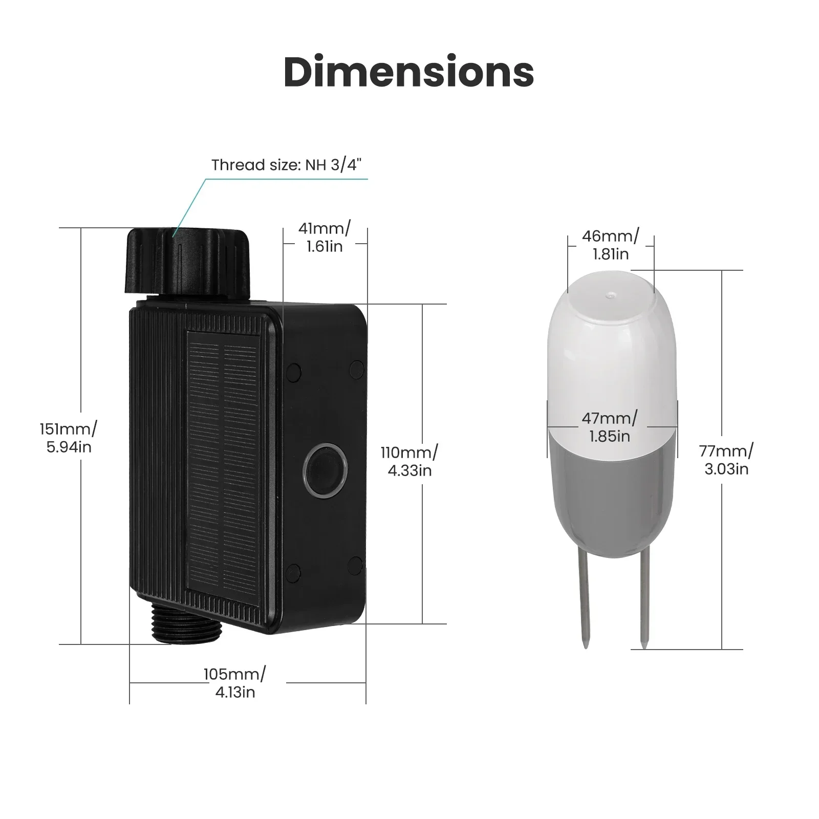 MOES-Medidor Solar Powered Temporizador de Água com Wi-Fi, IP65 Entrada de Latão Impermeável com Temperatura do Solo e Detector de Sensor de Umidade