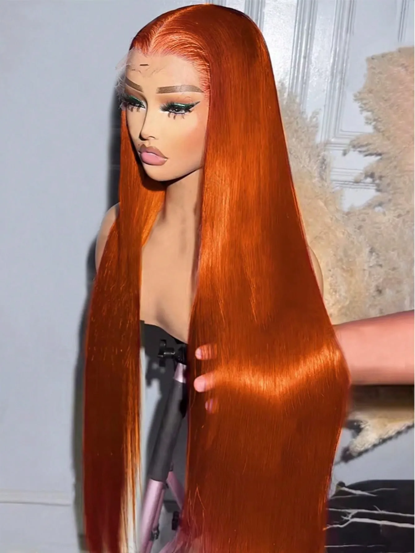 

26-дюймовый прямой оранжево-коричневый парик из натуральных волос с прозрачной кружевной основой 13x4, бразильский, цвет 350, для женщин